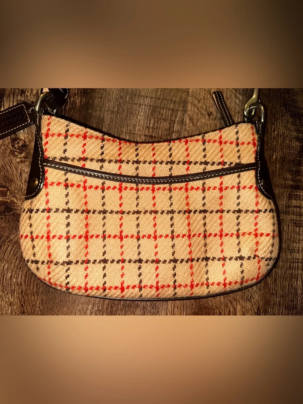 Coach Vintage Tattersall Plaid Wool Baguette Shoulder Bag
